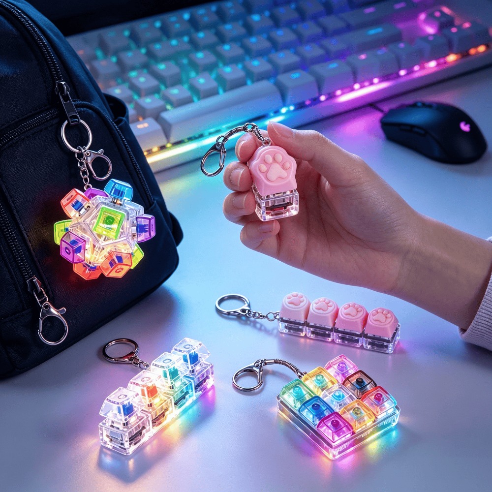 Home Office Desk Ideas - LED Light-Up Keychain Keyboard Clickable Button