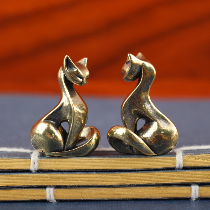 Home Office Desk Ideas - Mini Cat Figurines Brass Display Funny