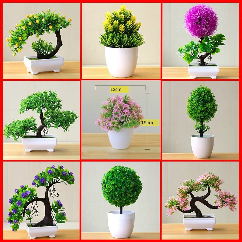 Home Office Desk Ideas - Artificial Small Tree Potted Plant Fake