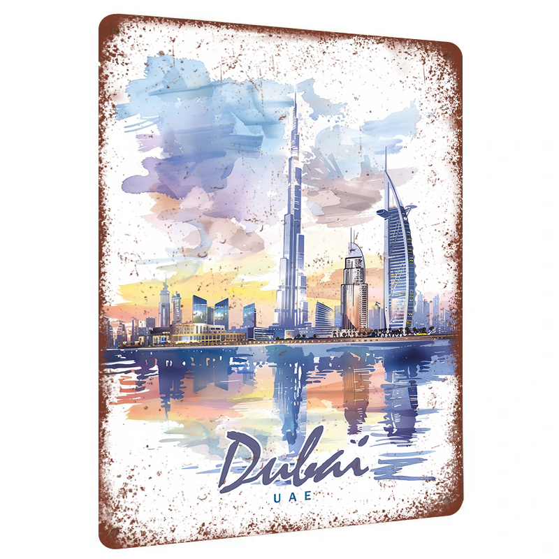 Dubai Skyline Watercolor Metal - Home Office Dubai 评论和价格