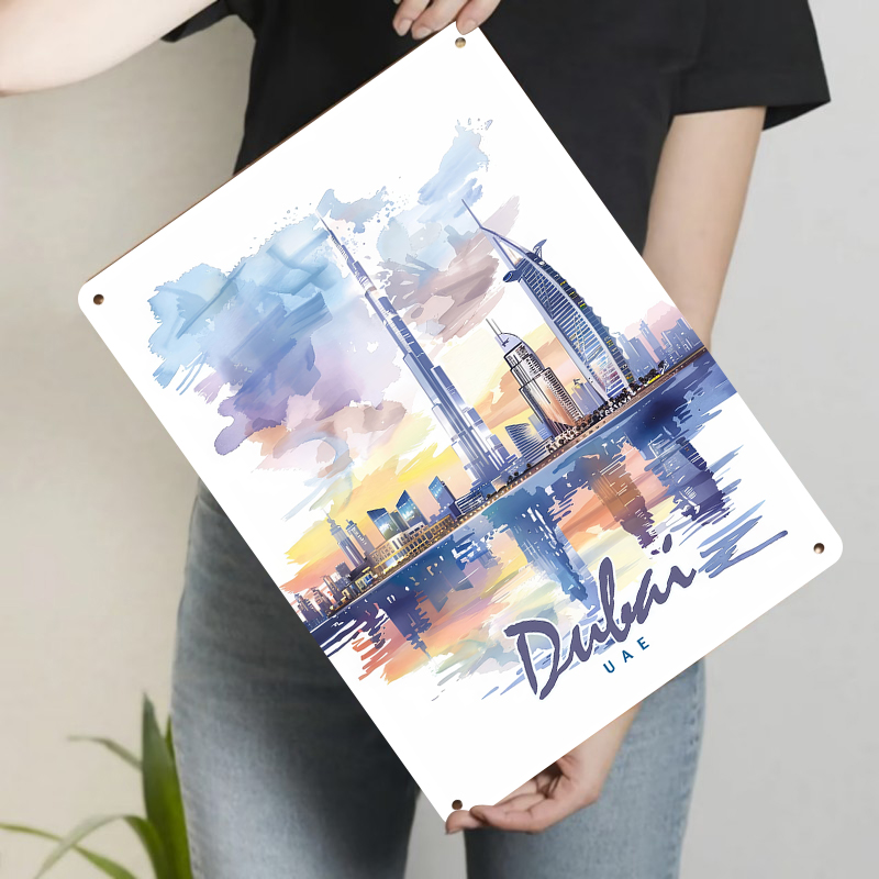Dubai Skyline Watercolor Metal - Home Office Dubai 评论和价格