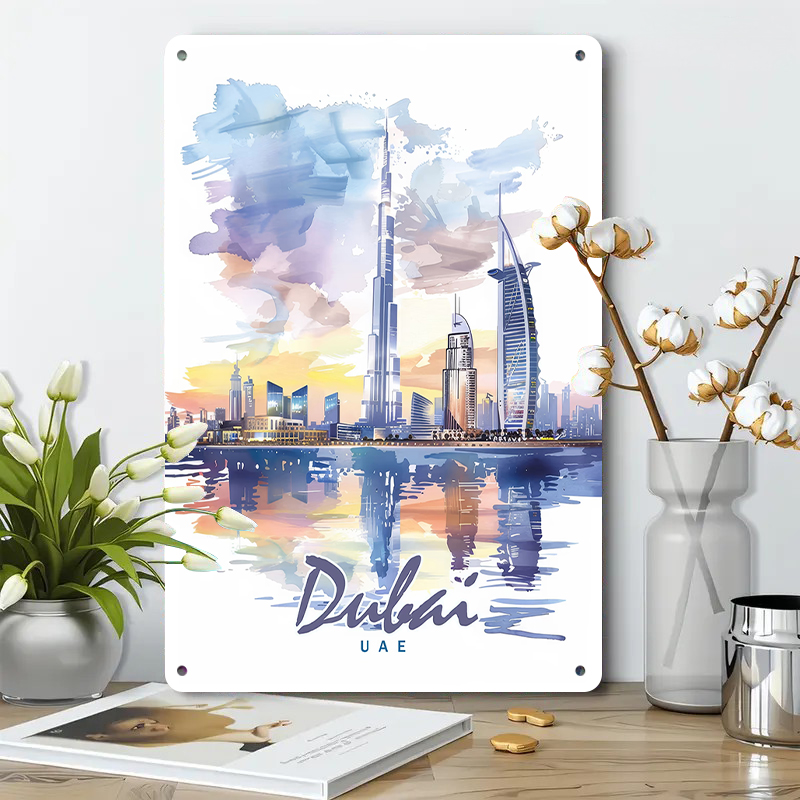 Dubai Skyline Watercolor Metal - Home Office Dubai 评论和价格